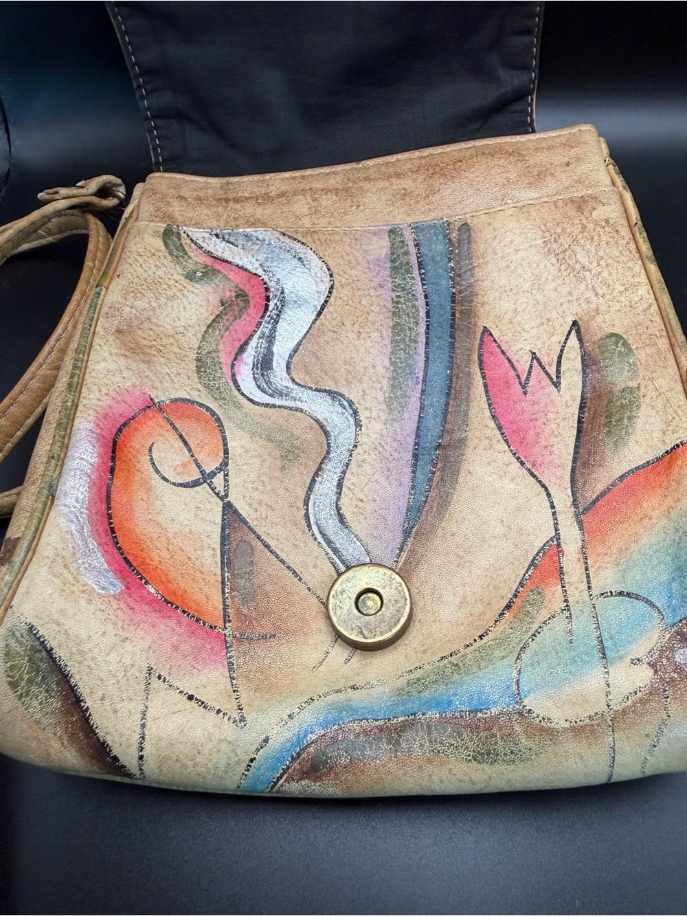 Vintage Sam Sam Vintage Hand-Painted Abstract Leather Crossbody Bag - Picture 2 of 12